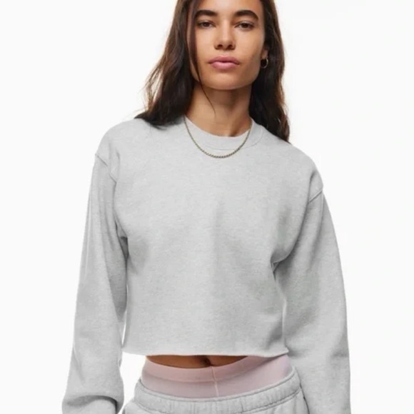 TNA Tops - Cozy Fleece Perfect Cropped Sweatshirt - Heather Cloud White - TNA